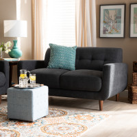 Baxton Studio J1453-Dark Grey-LS Allister Mid-Century Modern Dark Grey Fabric Upholstered Loveseat